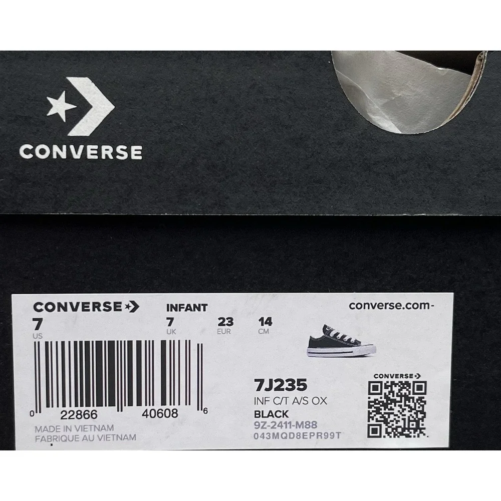 Converse Chuck Taylor All Star Toddler Boys Canvas Ox Classic Shoe 7 Black White